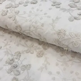 Puuvillakangas EMBROIDERY Catchy leaves beige