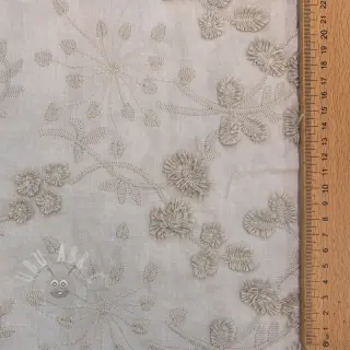 Puuvillakangas EMBROIDERY Catchy leaves beige