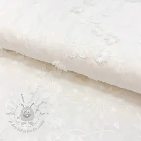 Puuvillakangas EMBROIDERY Catchy leaves off white