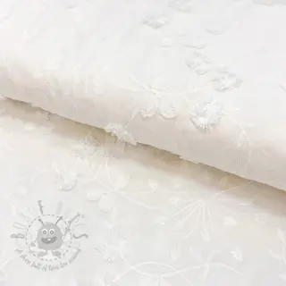 Puuvillakangas EMBROIDERY Catchy leaves off white