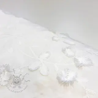Puuvillakangas EMBROIDERY Catchy leaves off white