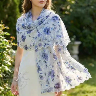 Puuvillakangas sekoitteella EMBROIDERY Rose blue