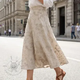 Puuvillakangas EMBROIDERY Catchy leaves beige