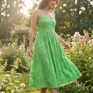 Bavlnená látka EMBROIDERY Catchy leaves green