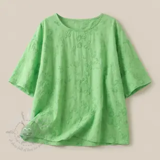 Puuvillakangas EMBROIDERY Catchy leaves green