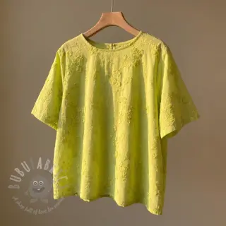 Puuvillakangas EMBROIDERY Catchy leaves lime