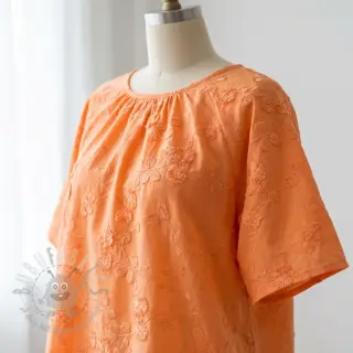 Puuvillakangas EMBROIDERY Catchy leaves orange