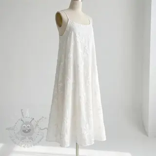 Puuvillakangas EMBROIDERY Catchy leaves off white