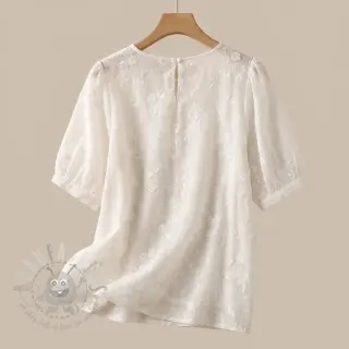 Puuvillakangas EMBROIDERY Catchy leaves off white