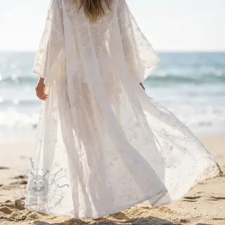 Puuvillakangas EMBROIDERY Catchy leaves off white