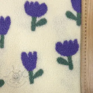 Päällystakkikangas TEDDY JACQUARD Tulips off white