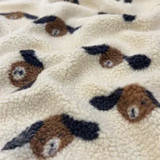 Päällystakkikangas TEDDY JACQUARD Dogs brown