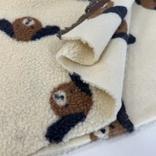 Päällystakkikangas TEDDY JACQUARD Dogs brown