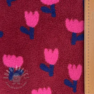 Päällystakkikangas TEDDY JACQUARD Tulips dark red