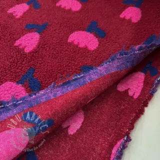 Päällystakkikangas TEDDY JACQUARD Tulips dark red