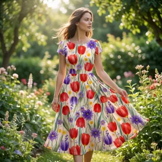 Neulos VISCOSE LYCRA HEAVY Tulips design Ja