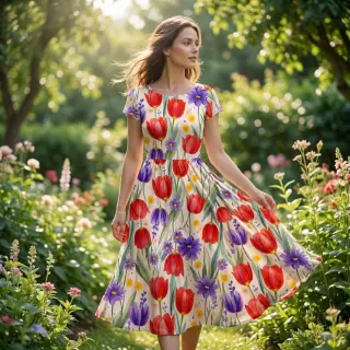 Úplet VISCOSE LYCRA HEAVY Tulips design A