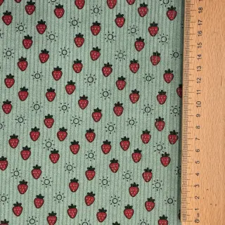 Menčester STRETCH Little strawberries old green