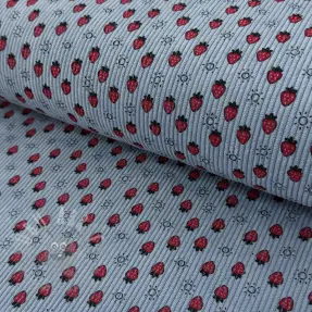 Vakosametti STRETCH Little strawberries old blue