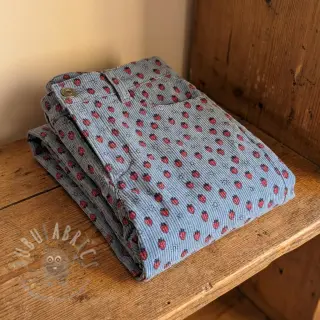 Vakosametti STRETCH Little strawberries old blue
