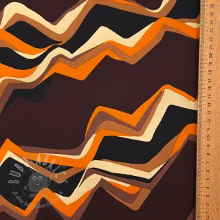 Puuvillakangas SATIN Abstract waves dark brown