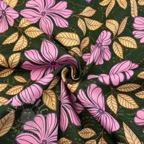 Puuvillakangas SATIN Autumn flowers dark green