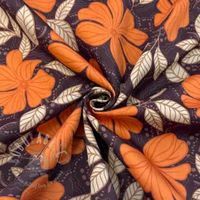 Puuvillakangas SATIN Autumn flowers dark brown