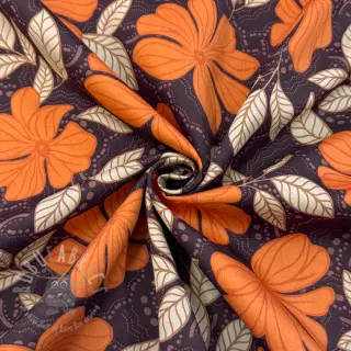 Puuvillakangas SATIN Autumn flowers dark brown