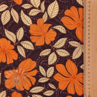 Puuvillakangas SATIN Autumn flowers dark brown