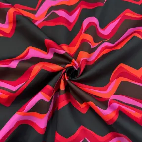 Bavlnená látka SATIN Abstract waves dark red