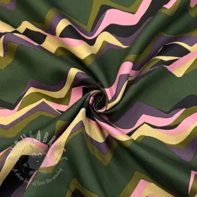 Puuvillakangas SATIN Abstract waves dark green
