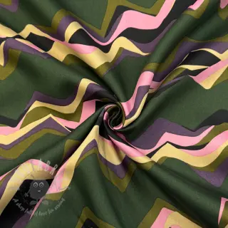 Puuvillakangas SATIN Abstract waves dark green