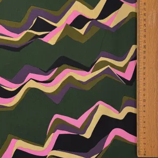 Bavlnená látka SATIN Abstract waves dark green