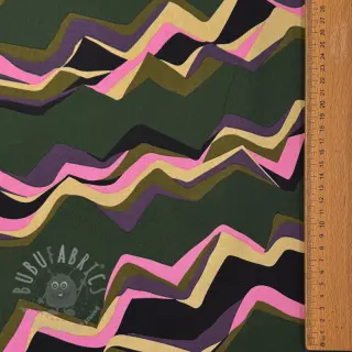 Puuvillakangas SATIN Abstract waves dark green