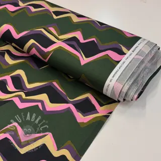 Puuvillakangas SATIN Abstract waves dark green