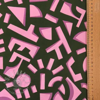 Puuvillakangas SATIN Geometric dark green