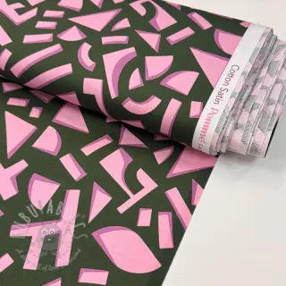 Puuvillakangas SATIN Geometric dark green