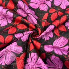 Puuvillakangas SATIN Autumn flowers dark red