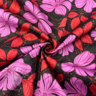 Puuvillakangas SATIN Autumn flowers dark red