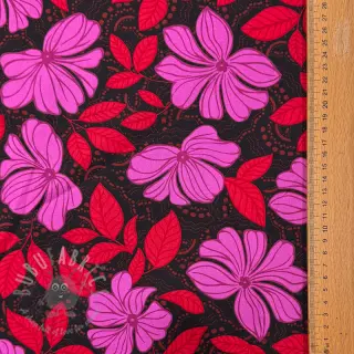 Puuvillakangas SATIN Autumn flowers dark red