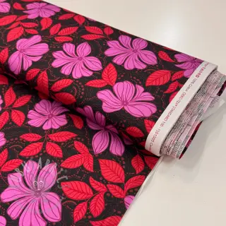 Puuvillakangas SATIN Autumn flowers dark red