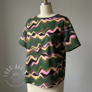 Puuvillakangas SATIN Abstract waves dark green