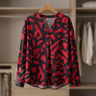 Puuvillakangas SATIN Geometric dark red