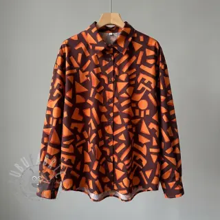 Puuvillakangas SATIN Geometric dark brown