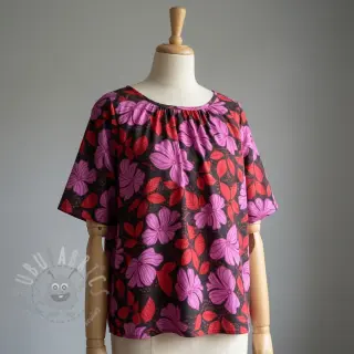Puuvillakangas SATIN Autumn flowers dark red
