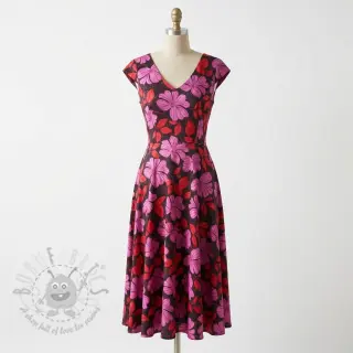 Puuvillakangas SATIN Autumn flowers dark red