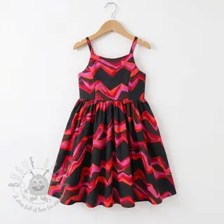 Puuvillakangas SATIN Abstract waves dark red