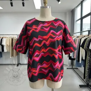 Puuvillakangas SATIN Abstract waves dark red