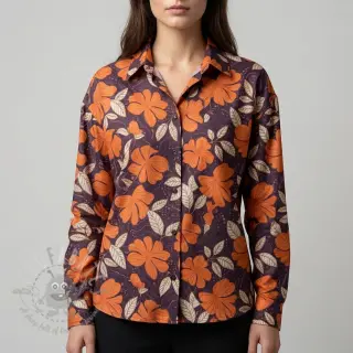 Puuvillakangas SATIN Autumn flowers dark brown