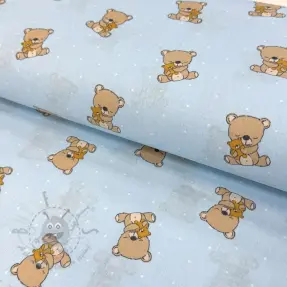 Puuvillakangas Sweet bear light blue ORGANIC